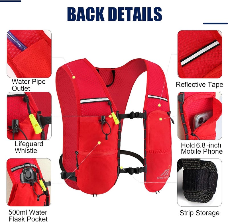 ONETOALL Running Vest for Women & Men, 6L Hydration Backpack with 2L Water Bladder, Lightweight Water Backpack for Trail Running, Marathon, Hiking, Cycling, Jogging, Adjustable Fit - Image 4